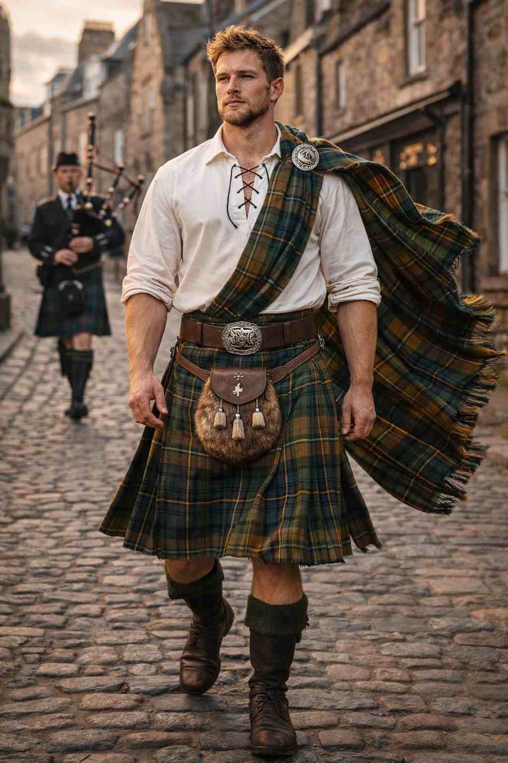 Tartan Kilt with Ghillie Shirt and Fly Plaid