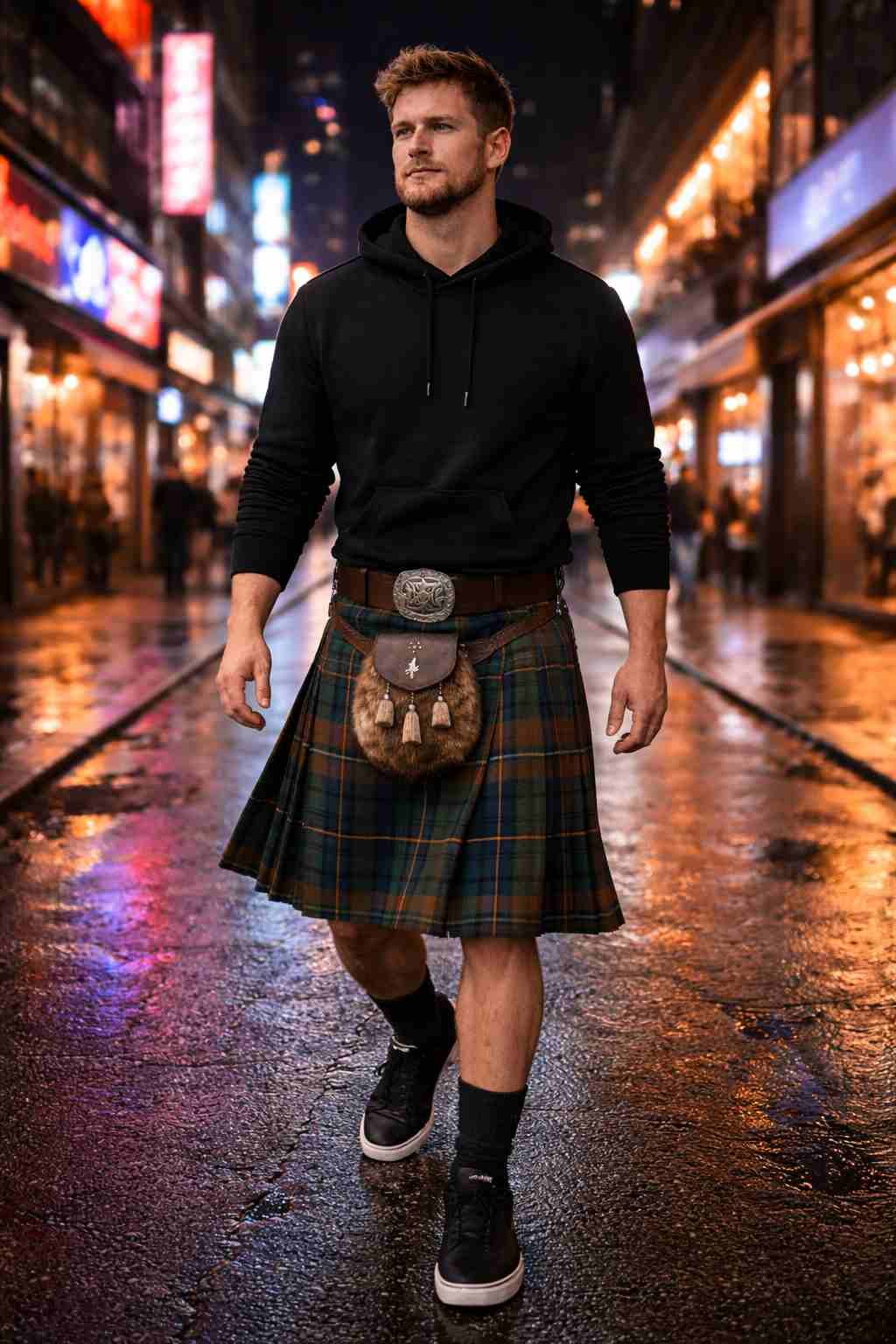 Tartan Kilt with Hoodie (Modern Streetwear)