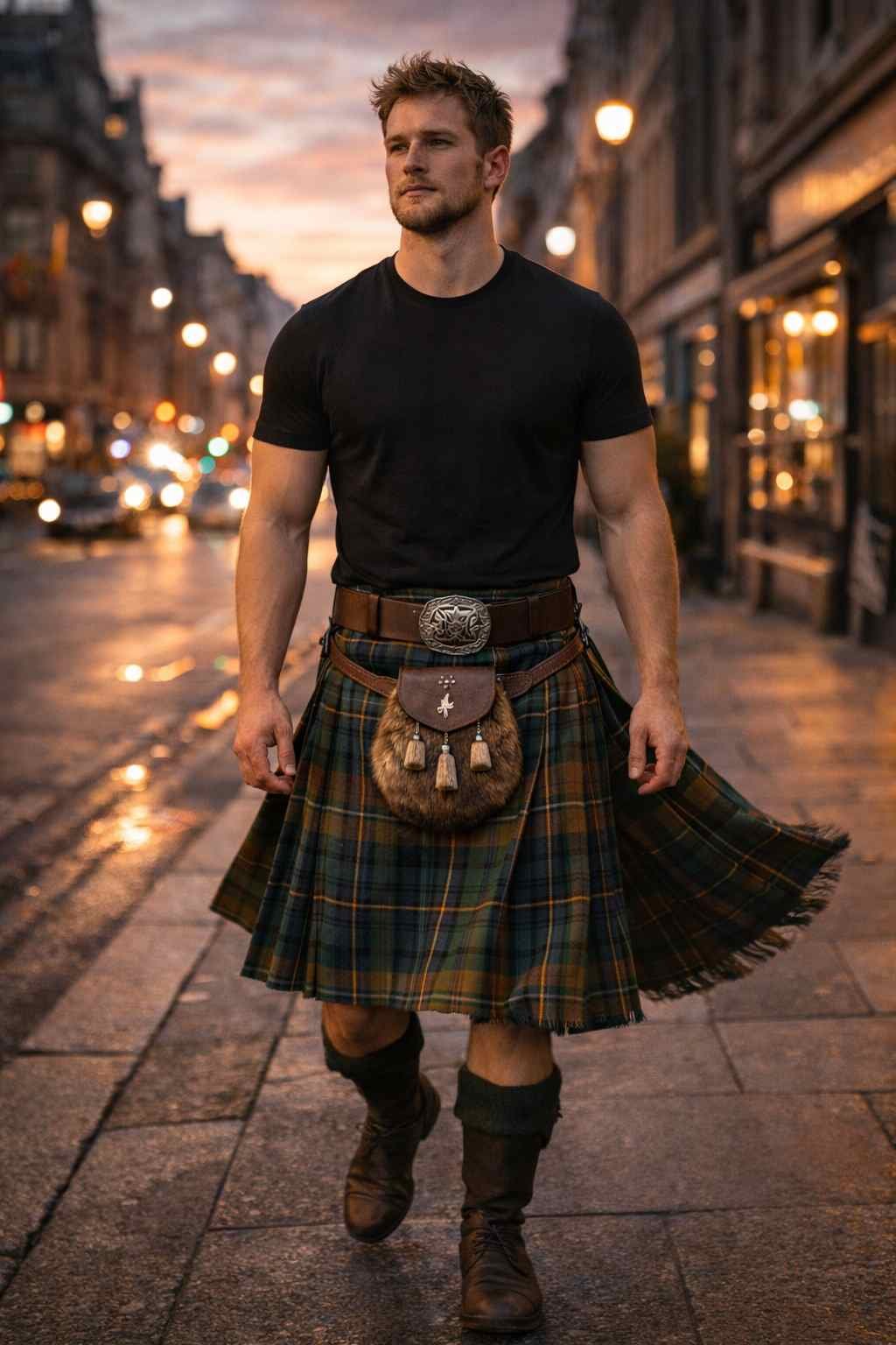 Tartan Kilt with T-Shirt (Casual Look)