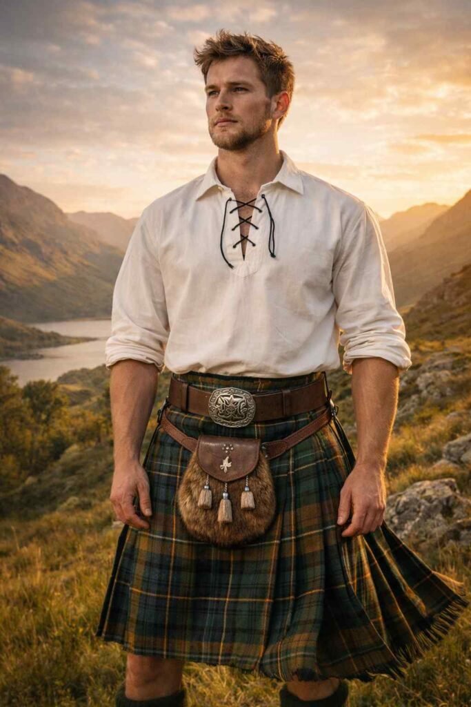 Tartan Kilt with White Ghillie Shirt
