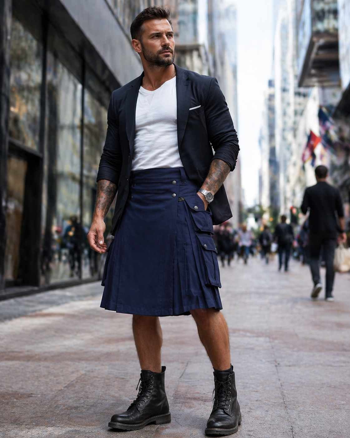 Utility Kilt with Blazer (Modern Smart Style)