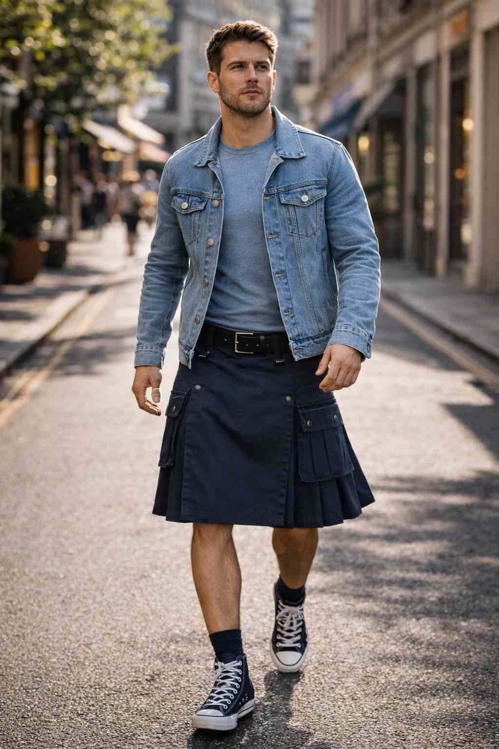 Utility Kilt with Denim Jacket
