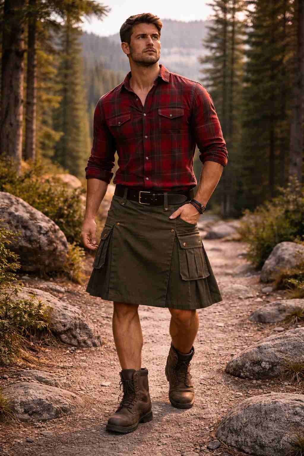 Utility Kilt with Flannel Shirt (Rugged Outdoor Look)