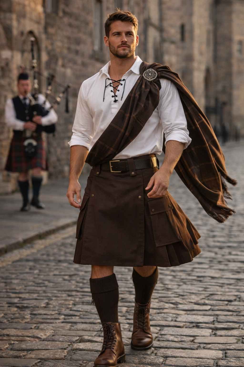 Utility Kilt with Ghillie Shirt and Fly Plaid