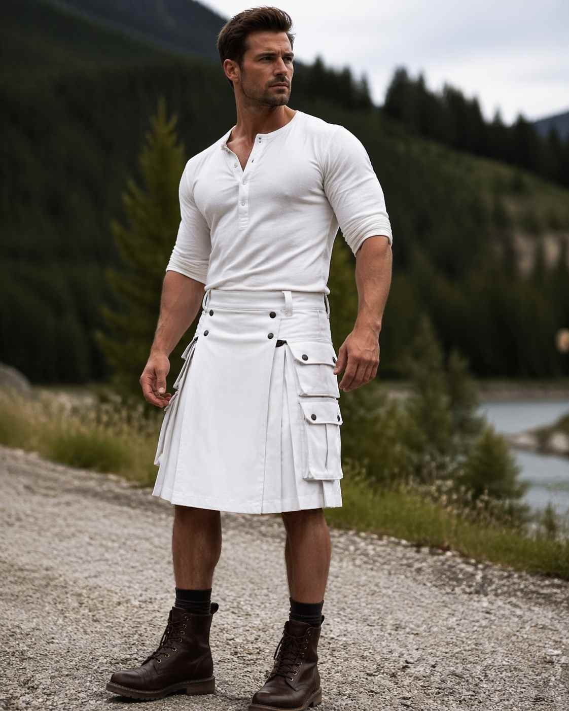 Utility Kilt with Henley Shirt (Modern Casual Rugged)