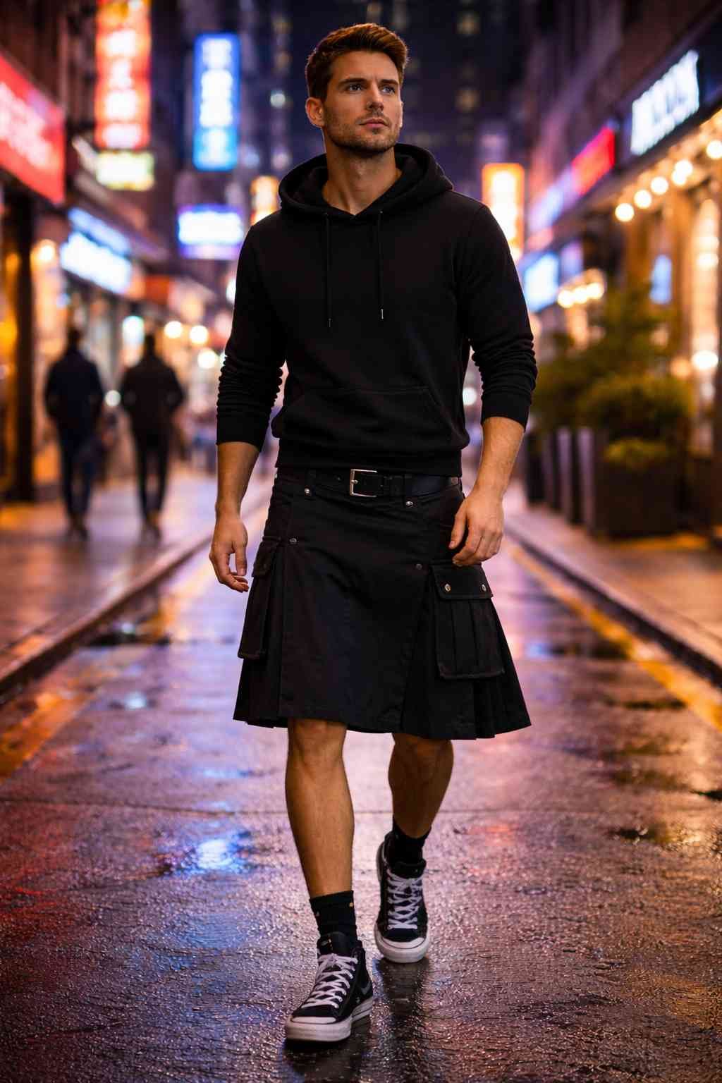 Utility Kilt with Hoodie (Modern Streetwear)