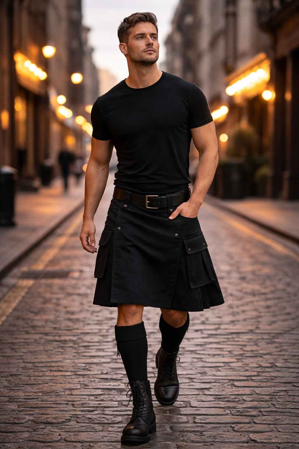 Utility Kilt with T-Shirt (Casual Look)