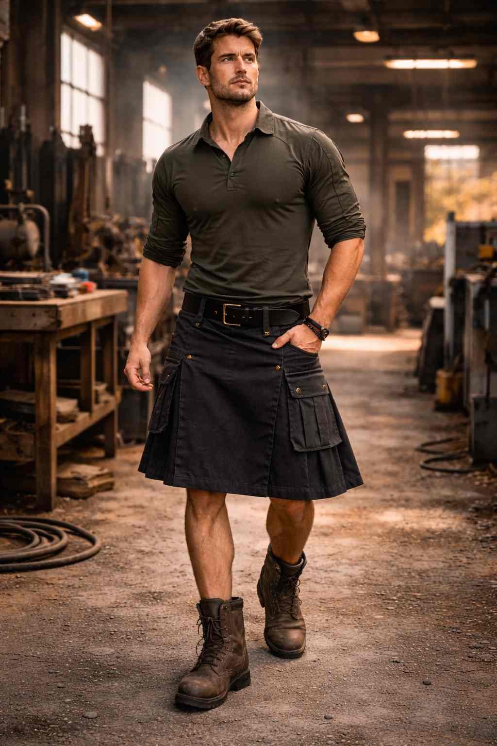 Utility Kilt with Tactical Shirt (Workwear Style)