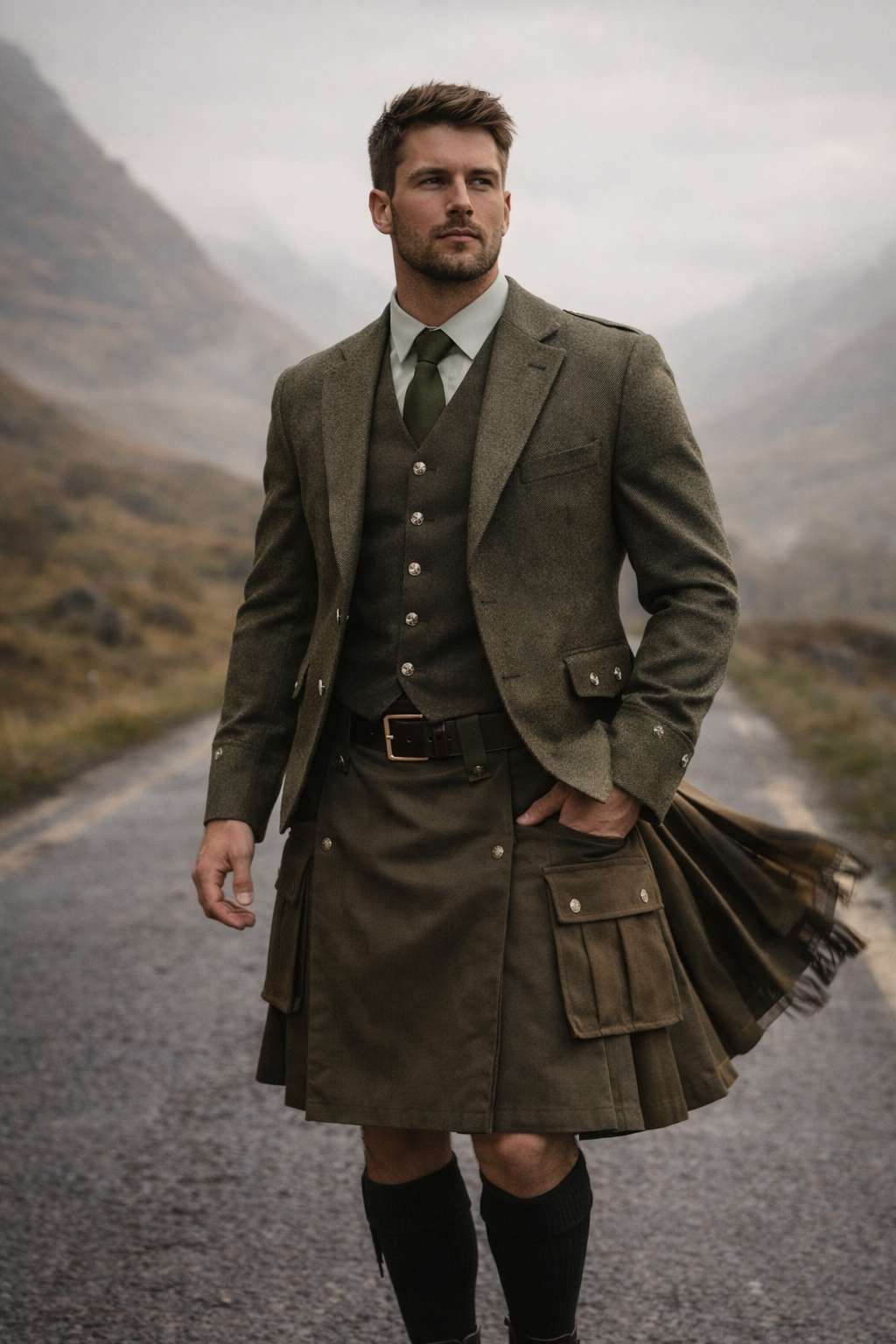 Utility Kilt with Tweed Jacket (Daytime Look)