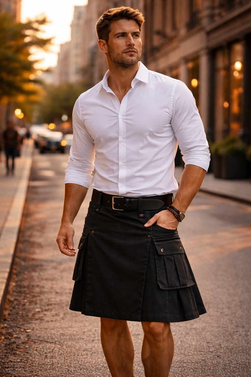 Utility Kilt with White Dress Shirt (Smart Clean Look)