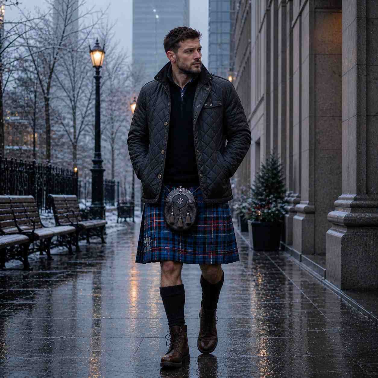 Tartan Kilt with Quilted Jacket