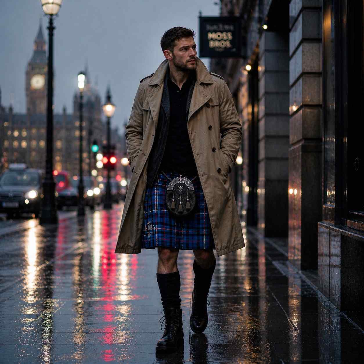 Tartan Kilt with Trench Coat