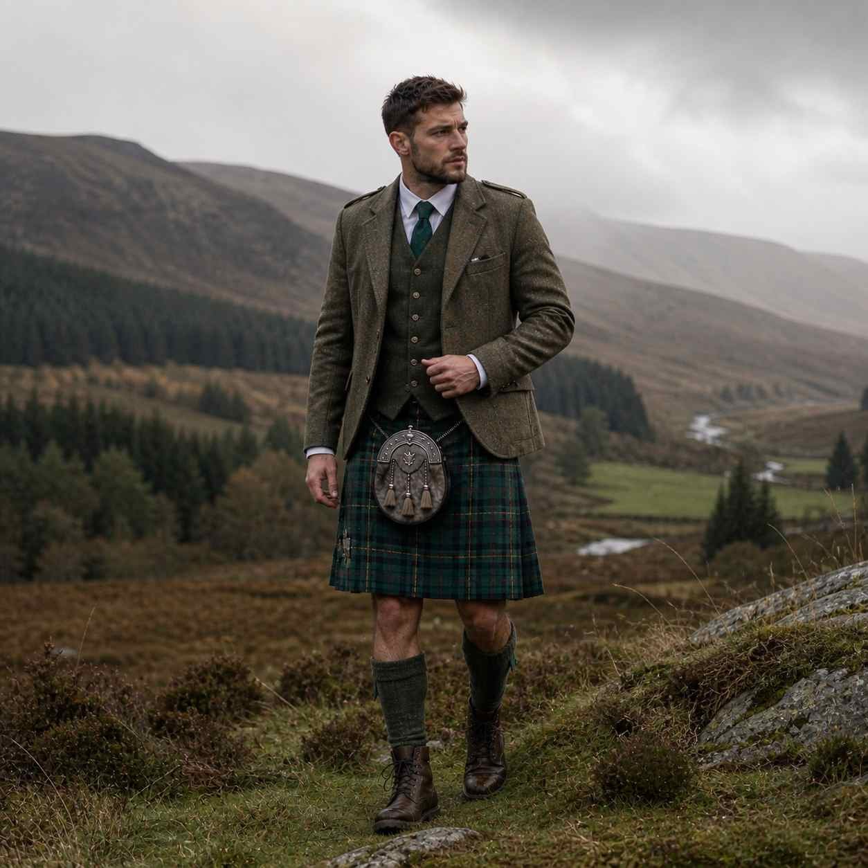 Tartan Kilt with Tweed Jacket