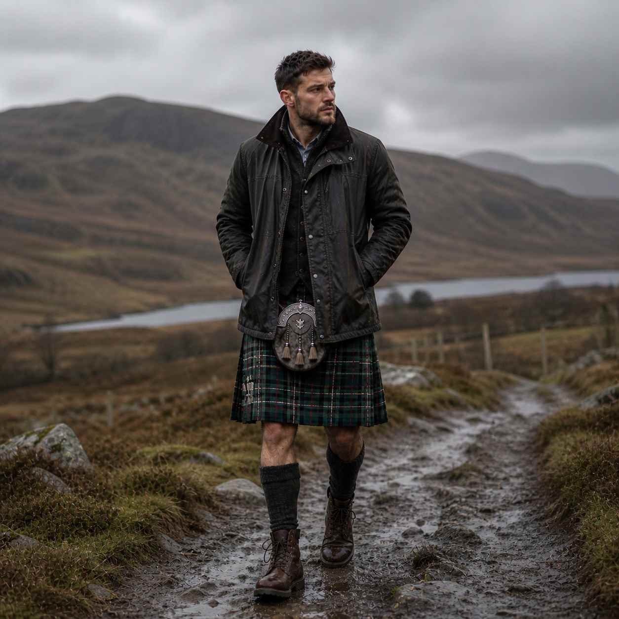 Tartan Kilt with Waxed Jacket