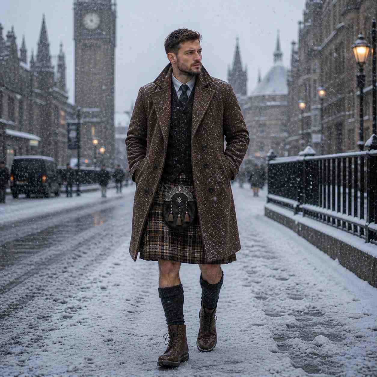 Tartan Kilt with Wool Coat