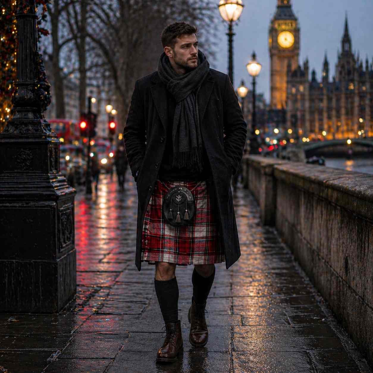 Tartan Kilt with Wool Overcoat