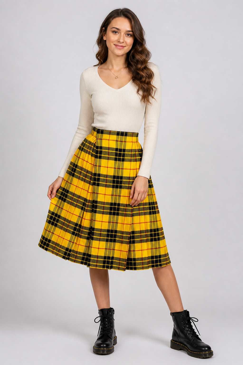 Tartan Pleated Midi Skirt