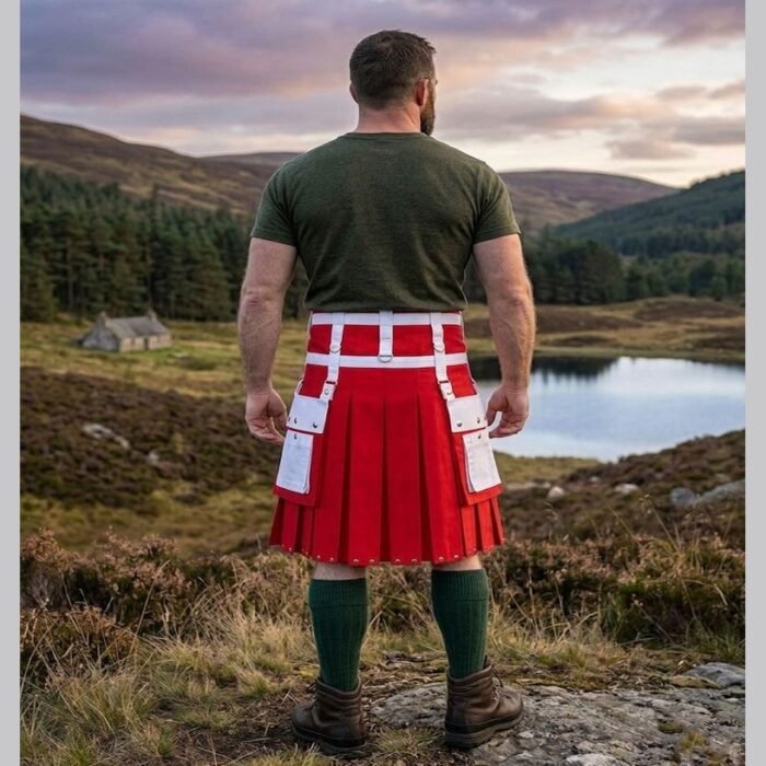 Christmas Red Utility Kilt with White Straps